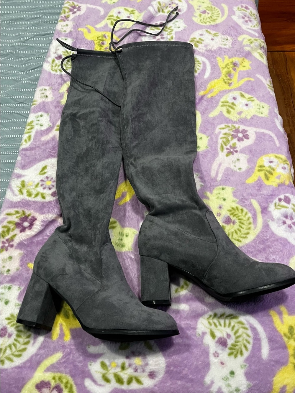 Women's Tall Gray Suede Block Heel Boots